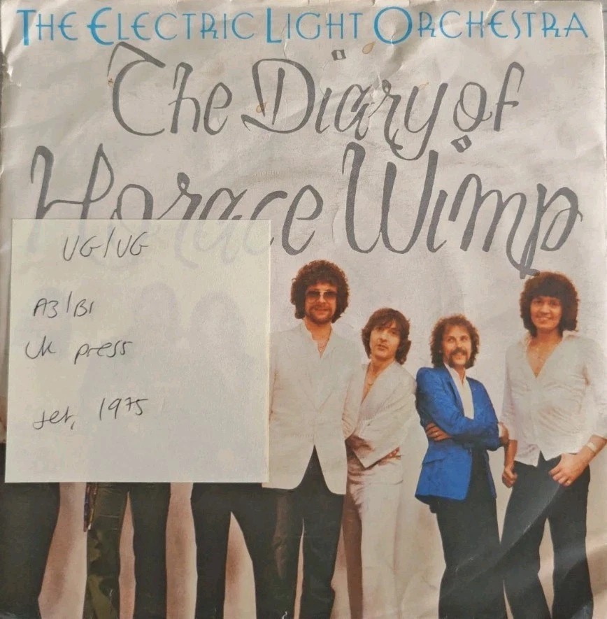 ELO The Diary of Horace Wimp Vinyl Record 7" VG/VG JET150 1975 vinyl record sleeve ELO The Diary of Horace Wimp Vinyl Record 7" VG/VG JET150 1975 vinyl record sleeve