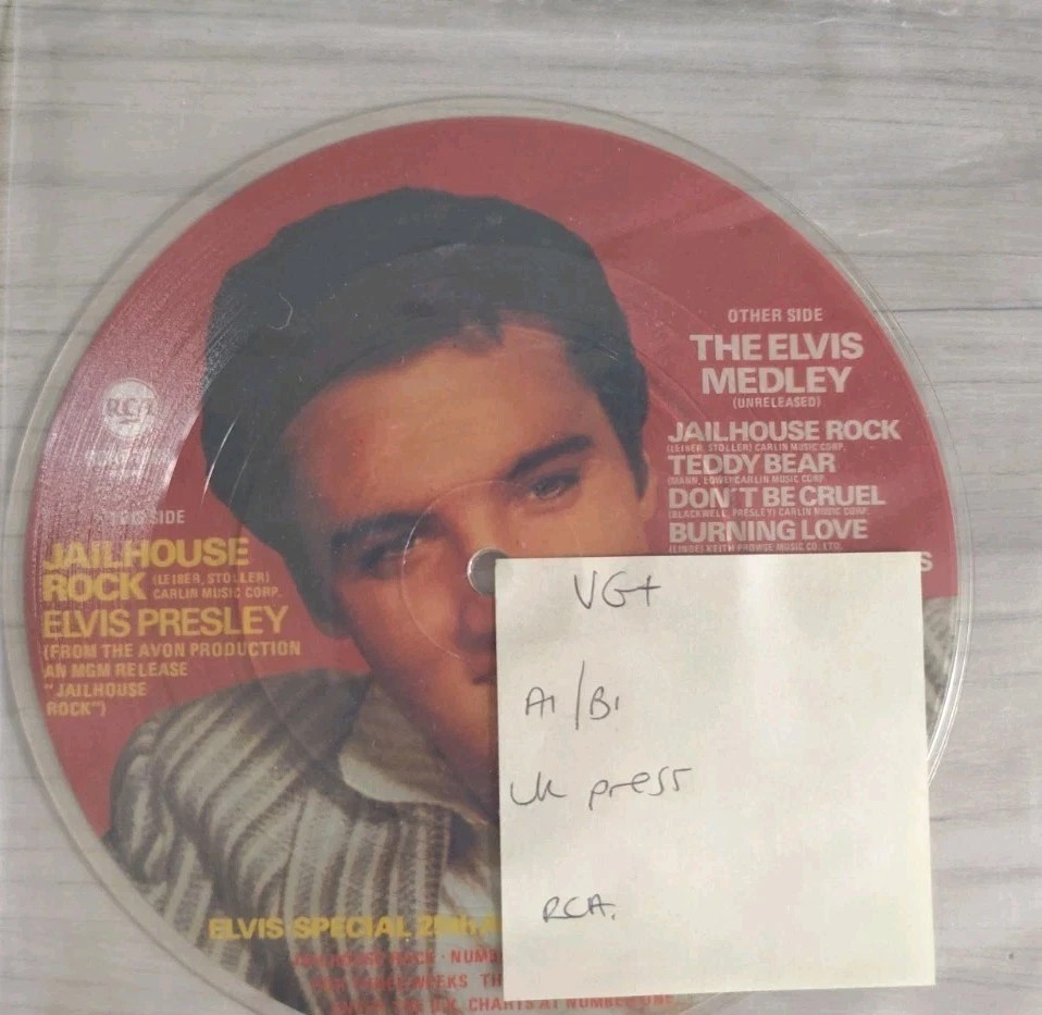 Elvis Presley Jailhouse Rock / Elvis Medley Vinyl Record 7" VG+ RCAP 1028 sleeve Elvis Presley Jailhouse Rock / Elvis Medley Vinyl Record 7" VG+ RCAP 1028 sleeve