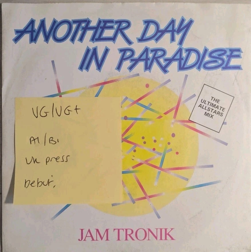 Jam Tronik Another Day In Paradise Vinyl Record 7" VG/VG+ DEBT 3093 sleeve Jam Tronik Another Day In Paradise Vinyl Record 7" VG/VG+ DEBT 3093 sleeve