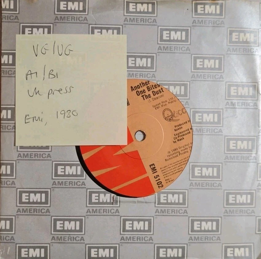 Queen Another One Bites The Dust Vinyl Record 7" VG/VG EMI 5102 1980 sleeve Queen Another One Bites The Dust Vinyl Record 7" VG/VG EMI 5102 1980 sleeve