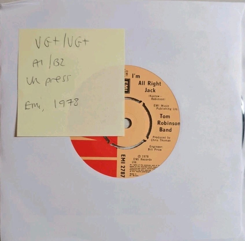 Tom Robinson Band Up Against The Wall Vinyl Record 7" VG+/VG+ EMI 2787 1978 sleeve Tom Robinson Band Up Against The Wall Vinyl Record 7" VG+/VG+ EMI 2787 1978 sleeve