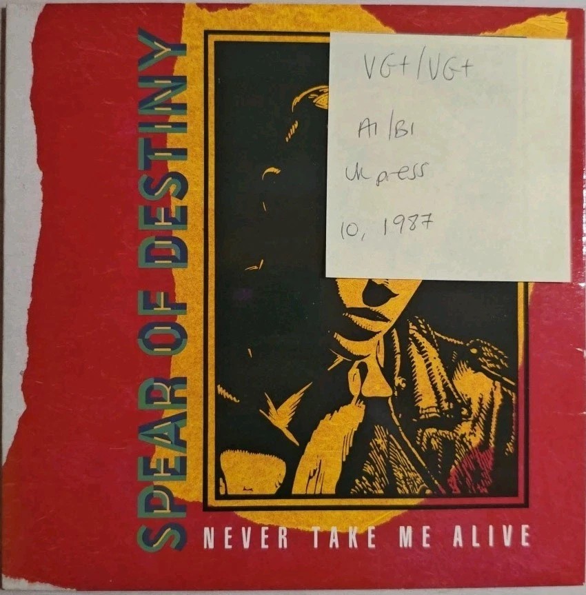 Spear Of Destiny Never Take Me Alive Vinyl Record 7" VG+/VG+ TEN162 1987 sleeve Spear Of Destiny Never Take Me Alive Vinyl Record 7" VG+/VG+ TEN162 1987 sleeve