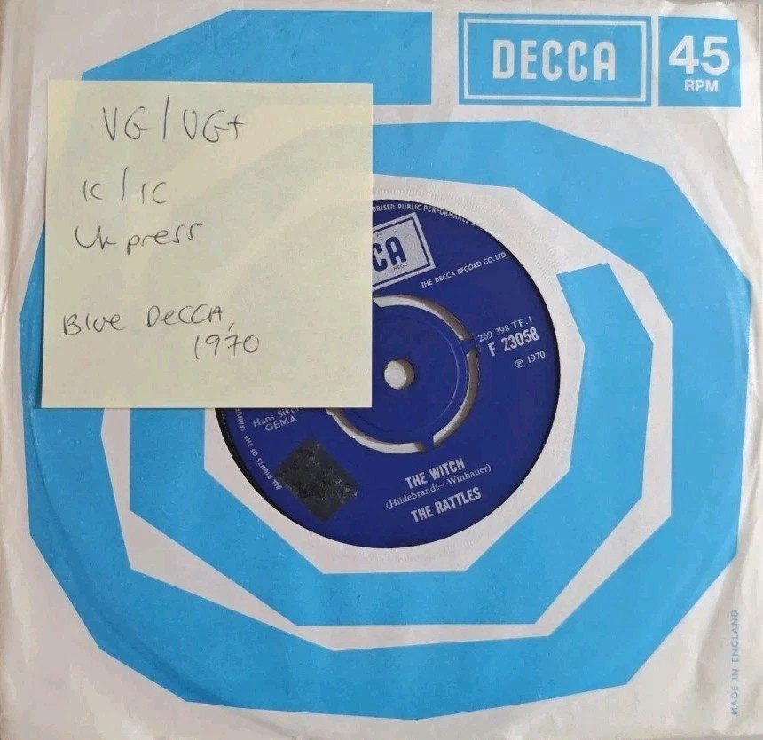 The Rattles The Witch Vinyl Record 7" VG/VG+ F 23058 1970 sleeve The Rattles The Witch Vinyl Record 7" VG/VG+ F 23058 1970 sleeve