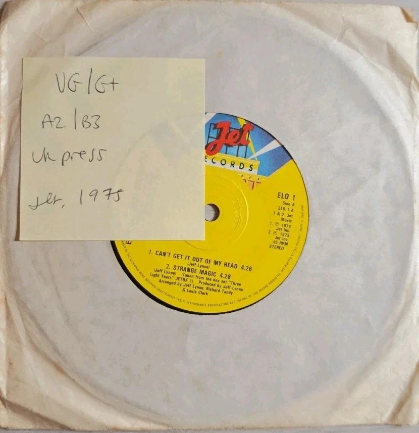 Electric Light Orchestra Can't Get It Out Of My Head Vinyl Record 7" VG/G+ ELO1 sleeve Electric Light Orchestra Can't Get It Out Of My Head Vinyl Record 7" VG/G+ ELO1 sleeve