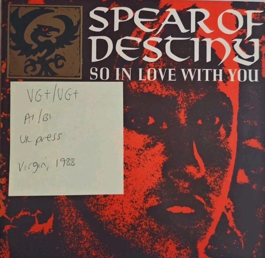 Spear Of Destiny So In Love With You Vinyl Record 7" VG+/VG+ VS1125 1988 sleeve Spear Of Destiny So In Love With You Vinyl Record 7" VG+/VG+ VS1125 1988 sleeve