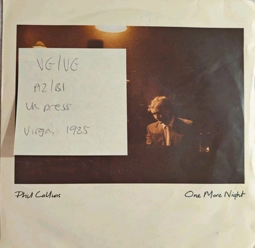 Phil Collins One More Night Vinyl Record 7" VG/VG VS 755 1985 sleeve Phil Collins One More Night Vinyl Record 7" VG/VG VS 755 1985 sleeve