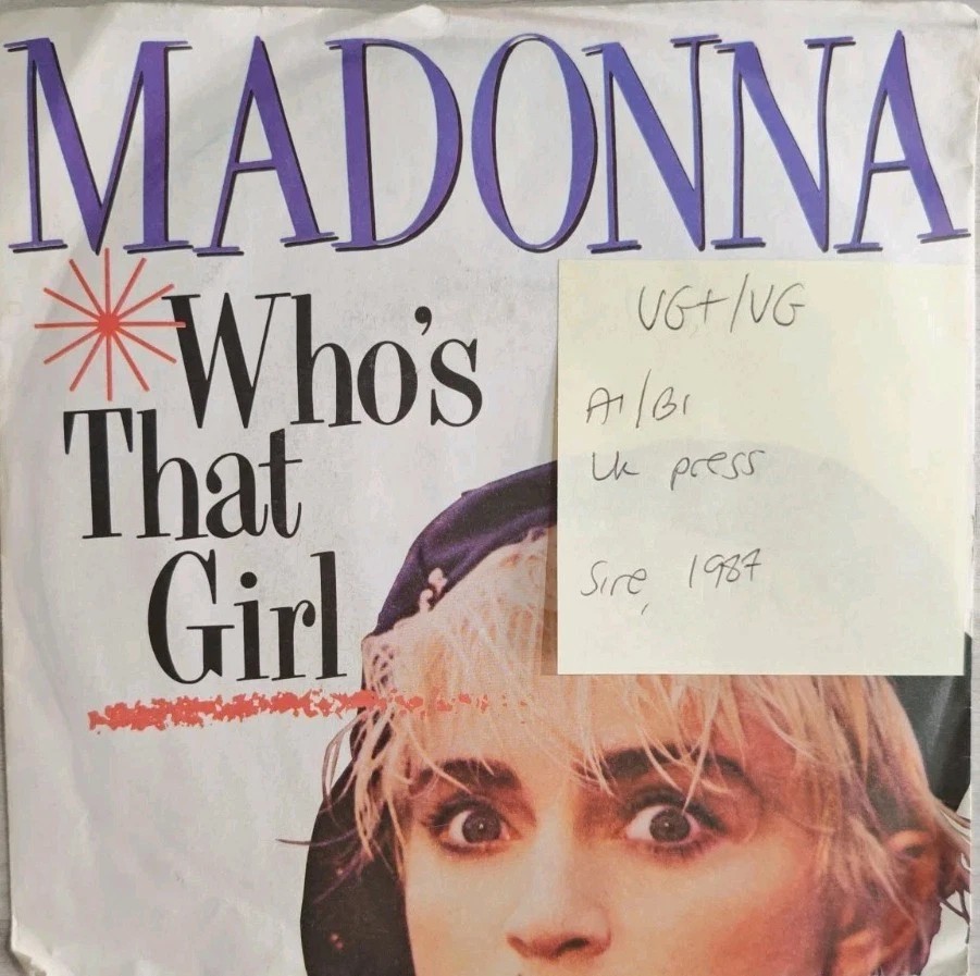 Madonna Who's That Girl Vinyl Record 7" VG+/VG W8341 1987 sleeve Madonna Who's That Girl Vinyl Record 7" VG+/VG W8341 1987 sleeve