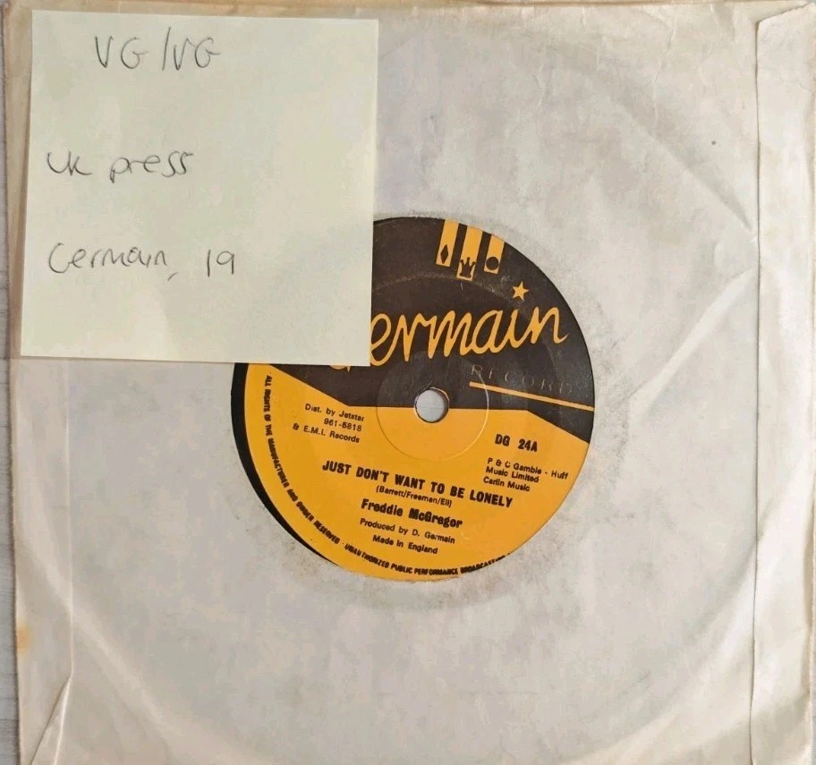 Freddie McGregor Just Don't Want To Be Lonely Vinyl Record 7" VG/VG DG24A sleeve Freddie McGregor Just Don't Want To Be Lonely Vinyl Record 7" VG/VG DG24A sleeve