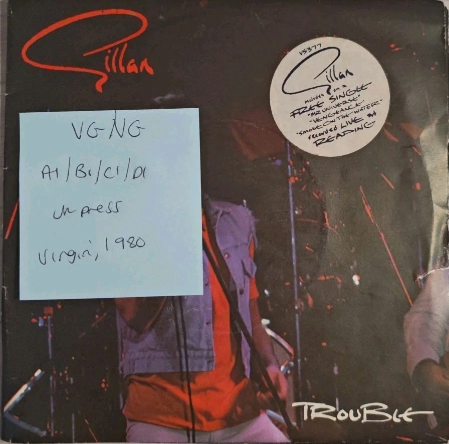 Gillan Trouble Vinyl Record 7" VG/VG V5377 1980 sleeve Gillan Trouble Vinyl Record 7" VG/VG V5377 1980 sleeve