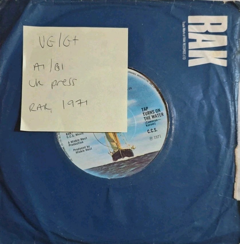CCS Tap Turns On The Water/Save The World Vinyl Record 7" VG/G+ RAK 119 1971 sleeve CCS Tap Turns On The Water/Save The World Vinyl Record 7" VG/G+ RAK 119 1971 sleeve