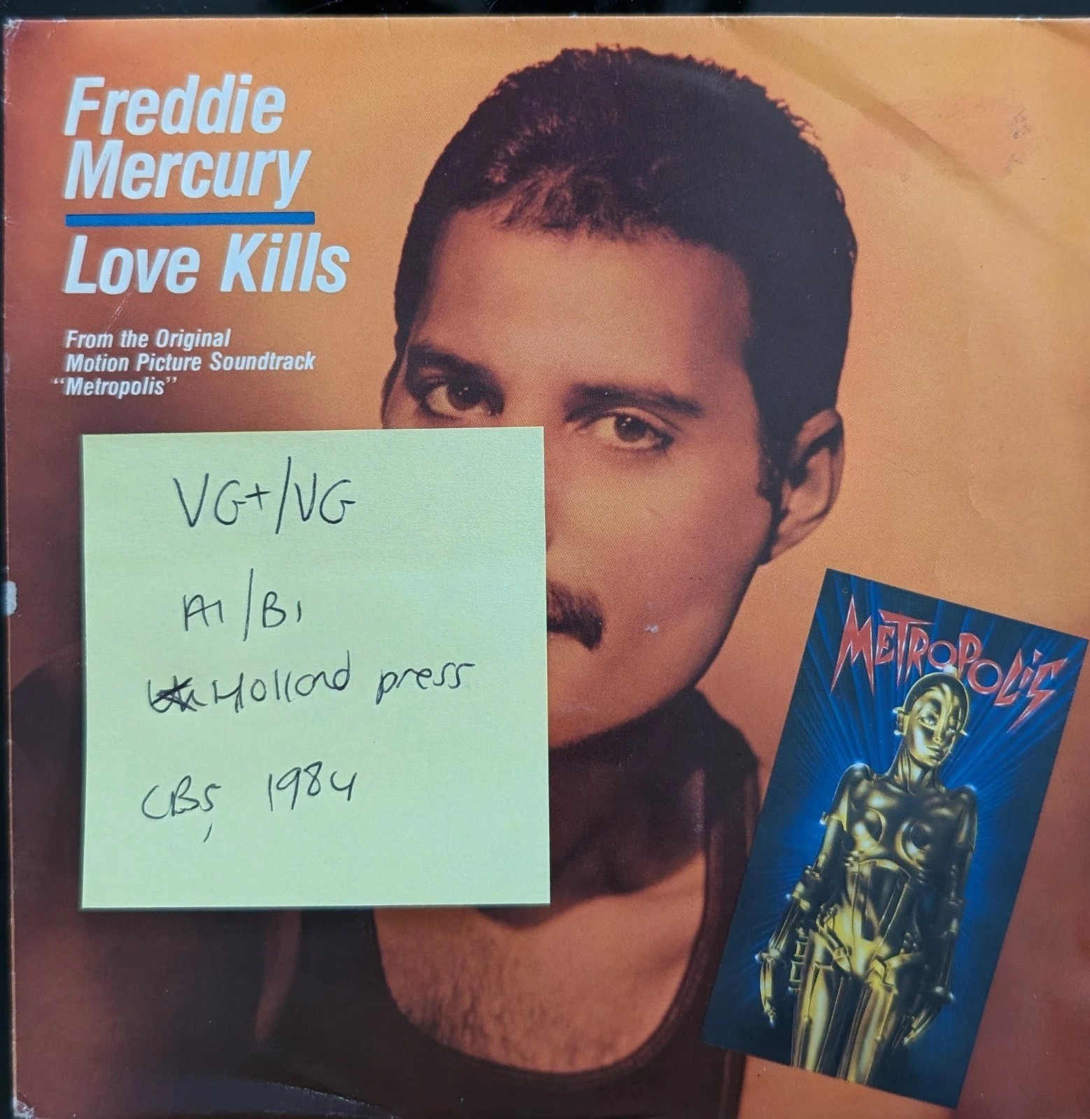 Freddie Mercury Love Kills Vinyl Record 7" VG+/VG CNSA4735 1984 sleeve Freddie Mercury Love Kills Vinyl Record 7" VG+/VG CNSA4735 1984 sleeve
