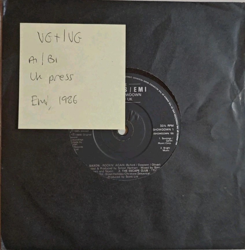 Various Rock Showdown USA v UK Vinyl Record 7" VG+/VG SHOWDOWN1 1986 sleeve Various Rock Showdown USA v UK Vinyl Record 7" VG+/VG SHOWDOWN1 1986 sleeve