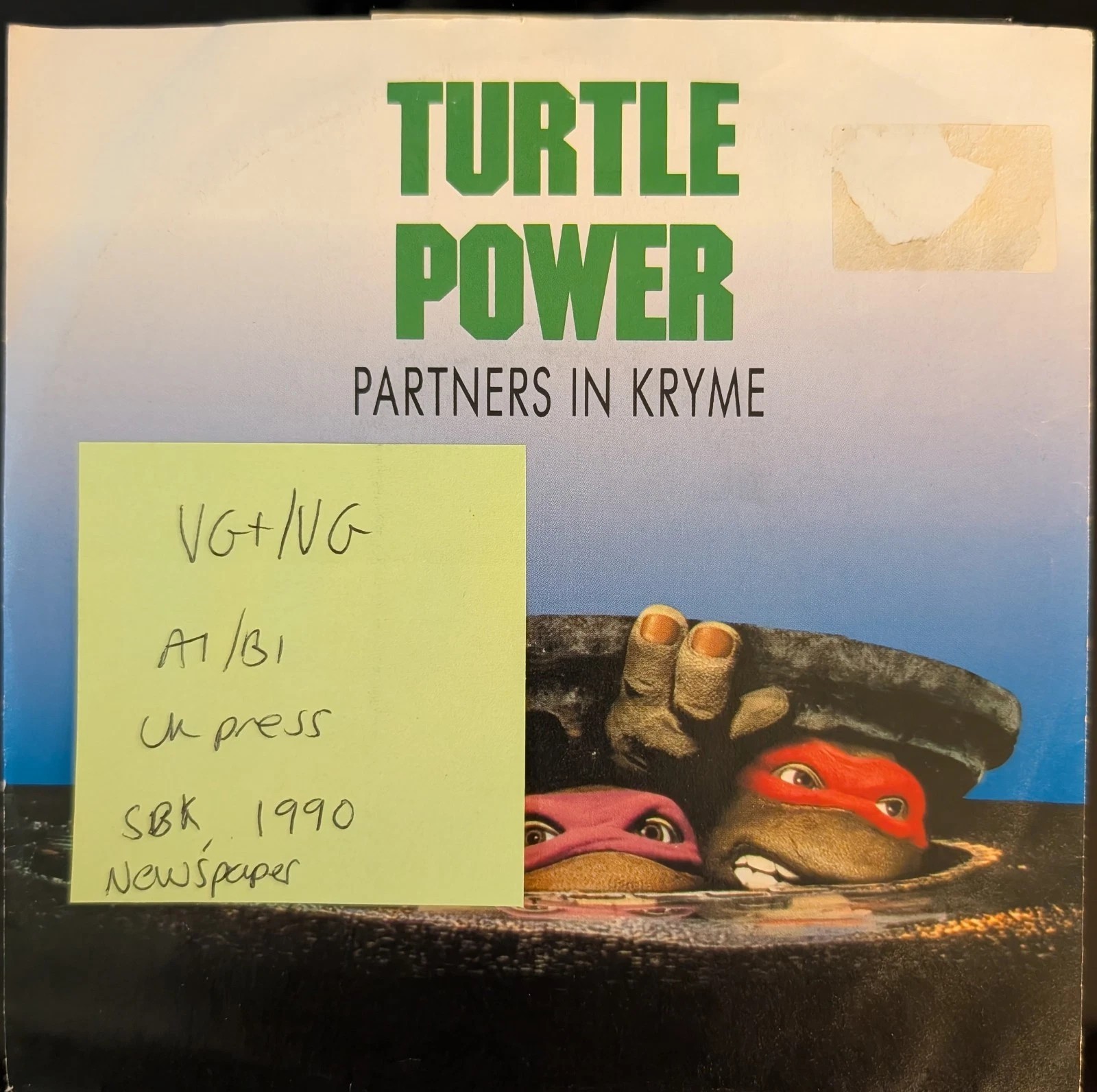 Partners In Kryme Turtle Power Vinyl Record 7" VG+/VG TURTLE 1 1990 sleeve Partners In Kryme Turtle Power Vinyl Record 7" VG+/VG TURTLE 1 1990 sleeve