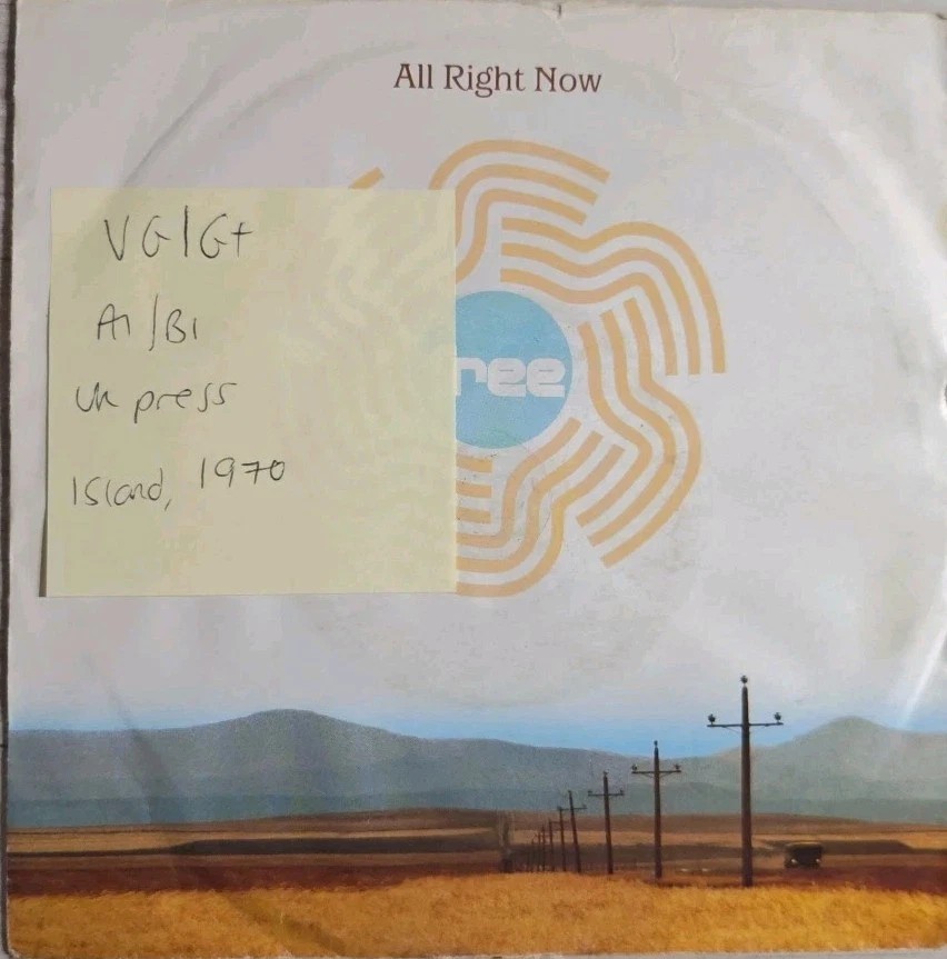 Free All Right Now/I'm a Mover Vinyl Record 7" VG/G+ IS 486 1970 sleeve Free All Right Now/I'm a Mover Vinyl Record 7" VG/G+ IS 486 1970 sleeve