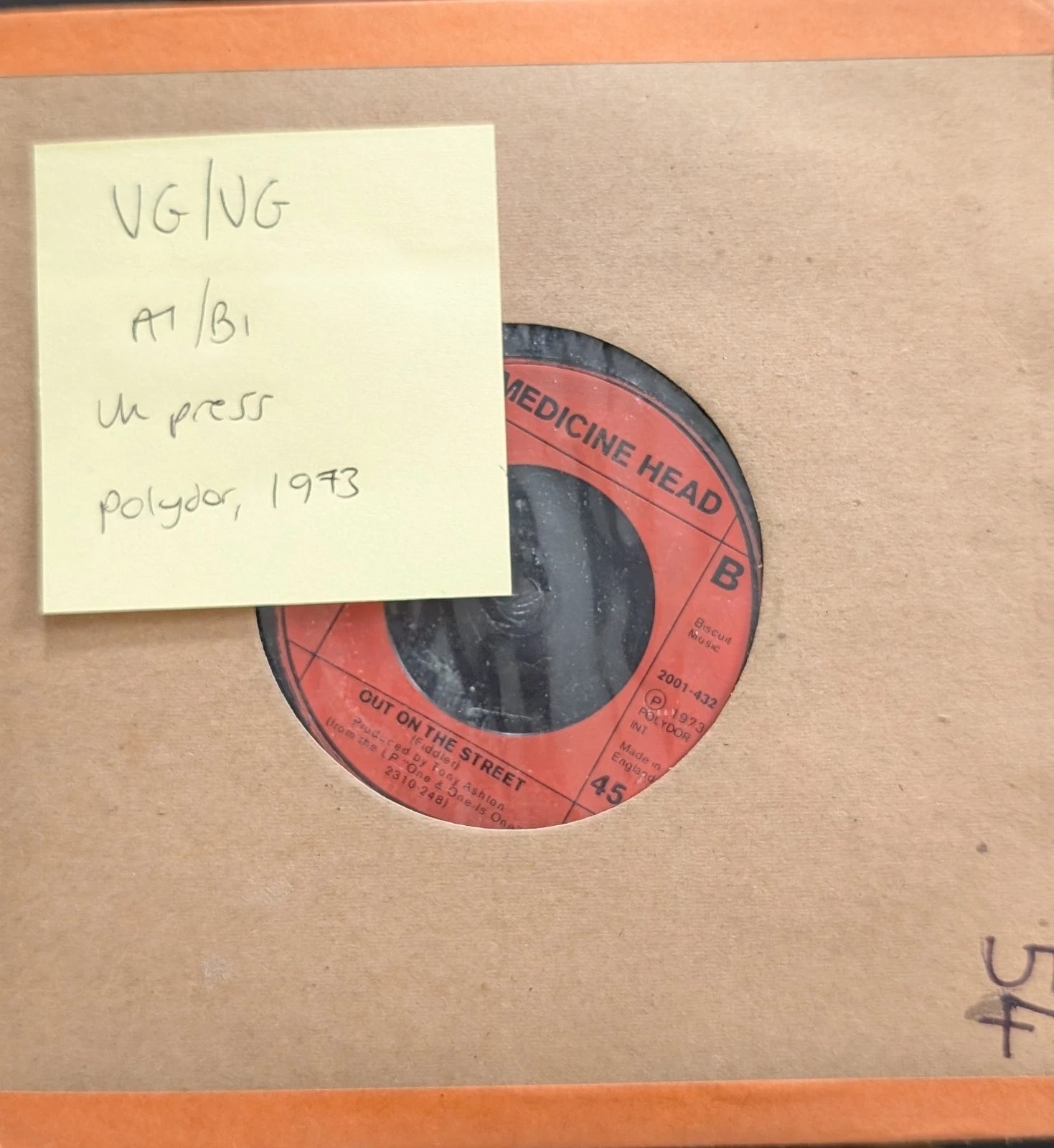 Medicine Head One & One Is One Vinyl Record 7" VG/VG 2001-432 sleeve Medicine Head One & One Is One Vinyl Record 7" VG/VG 2001-432 sleeve