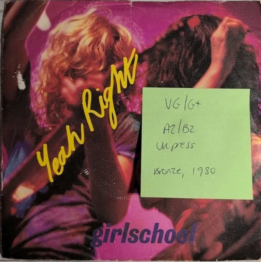 Girlschool Yeah Right Vinyl Record 7" VG/G+ BRO110 1980 vinyl record sleeve Girlschool Yeah Right Vinyl Record 7" VG/G+ BRO110 1980 vinyl record sleeve