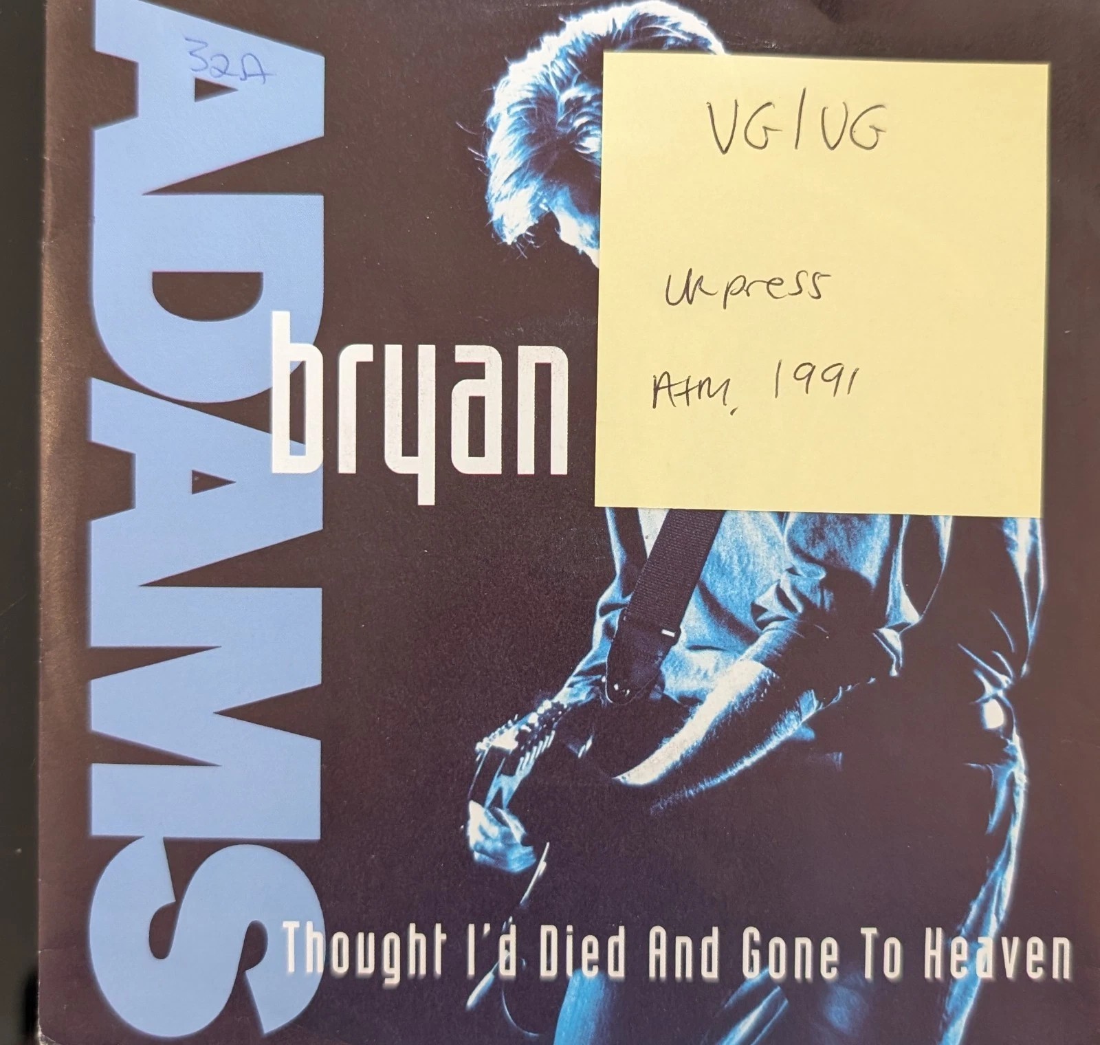 Bryan Adams Thought I'd Died and Gone To Heaven Vinyl Record 7" VG/VG AM848 1991 sleeve Bryan Adams Thought I'd Died and Gone To Heaven Vinyl Record 7" VG/VG AM848 1991 sleeve
