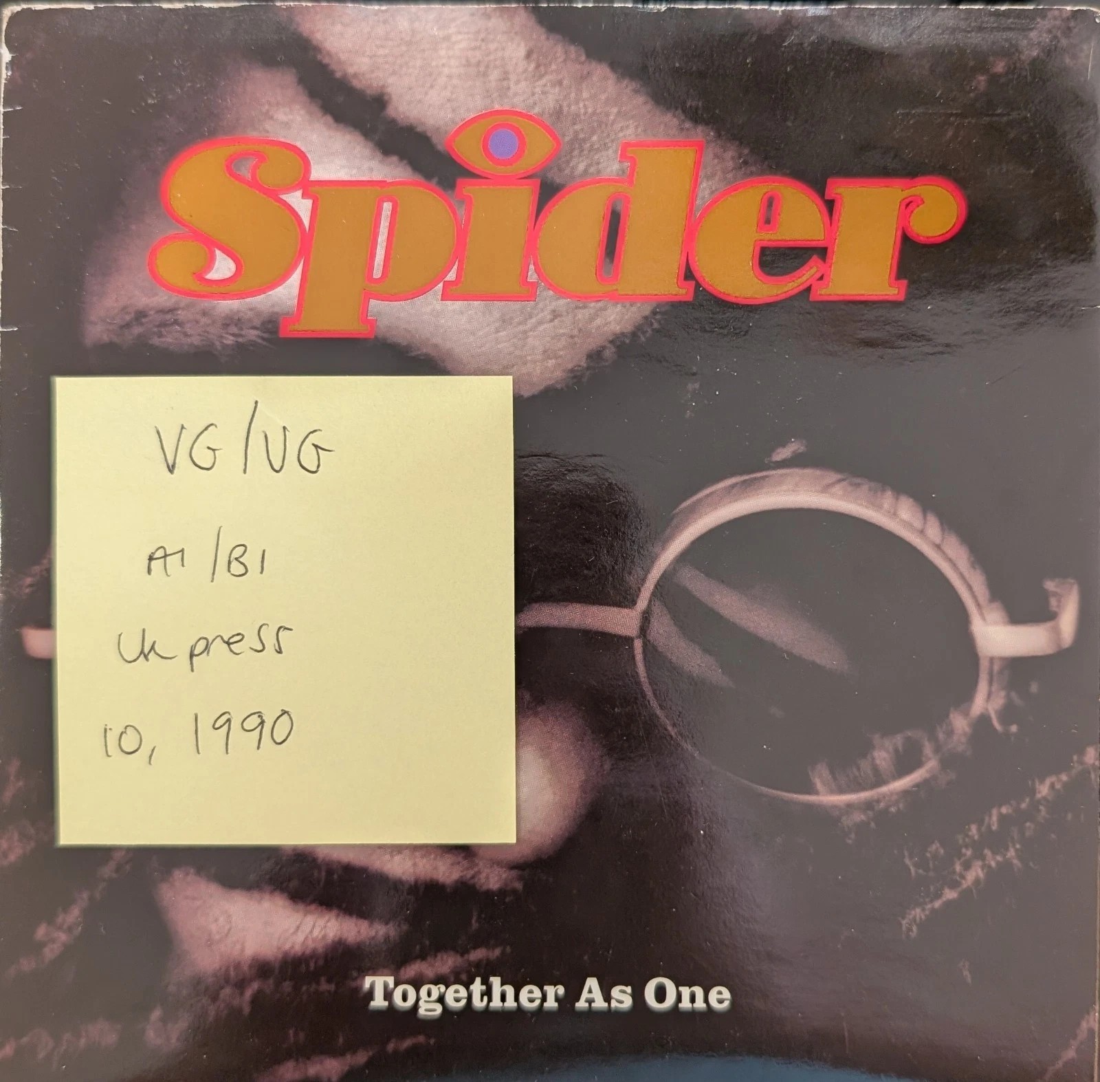Spider Together As One Vinyl Record 7" VG/VG TEN322 1990 sleeve Spider Together As One Vinyl Record 7" VG/VG TEN322 1990 sleeve