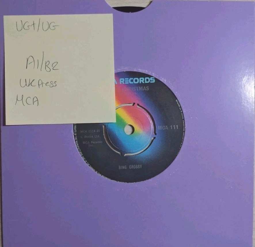 Bing Crosby White Christmas Vinyl Record 7" VG+/VG MCA 111 sleeve Bing Crosby White Christmas Vinyl Record 7" VG+/VG MCA 111 sleeve