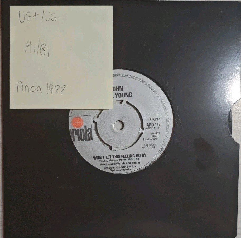 John Paul Young Love Is In The Air Vinyl Record 7" VG+/VG ARO117 1977 sleeve John Paul Young Love Is In The Air Vinyl Record 7" VG+/VG ARO117 1977 sleeve