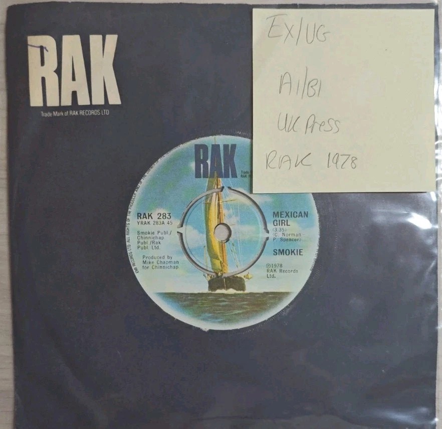 Smokie Mexican Girl Vinyl Record 7" EX/VG RAK283 1978 sleeve Smokie Mexican Girl Vinyl Record 7" EX/VG RAK283 1978 sleeve