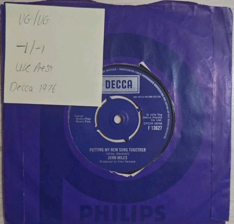 John Miles Putting My New Songs Together Vinyl Record 7" VG/VG F13627 1976 sleeve John Miles Putting My New Songs Together Vinyl Record 7" VG/VG F13627 1976 sleeve