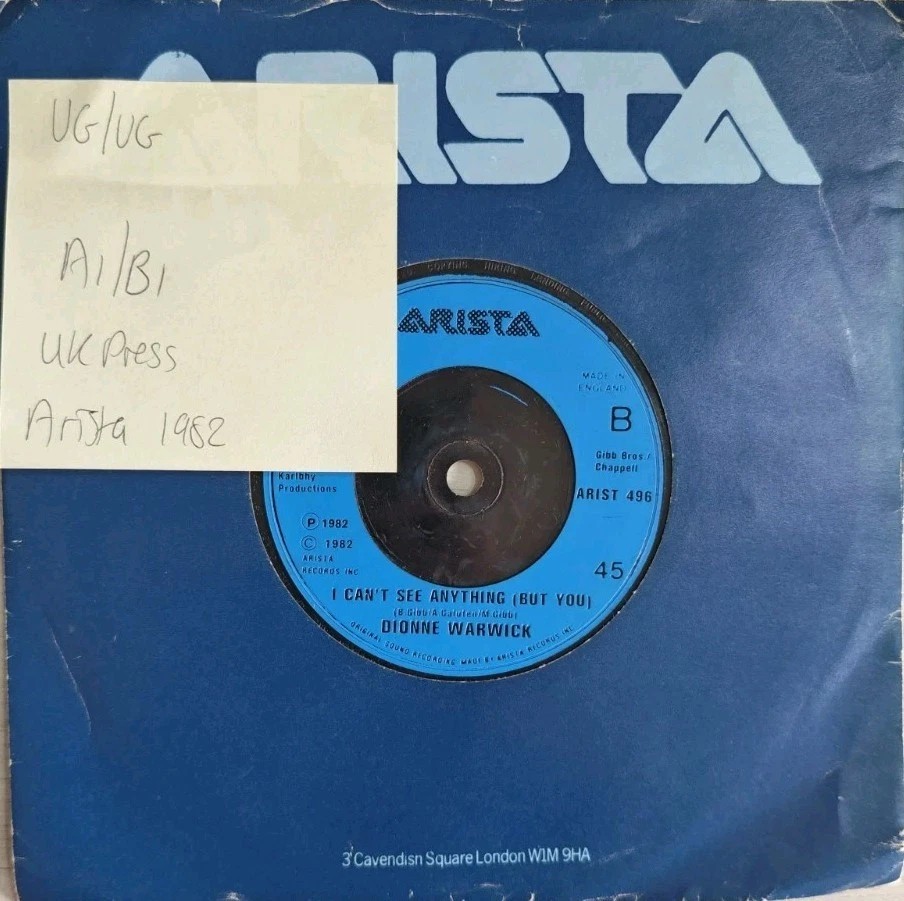 Dionne Warwick Heartbreaker Vinyl Record 7" VG/VG ARIST496 1982 sleeve Dionne Warwick Heartbreaker Vinyl Record 7" VG/VG ARIST496 1982 sleeve