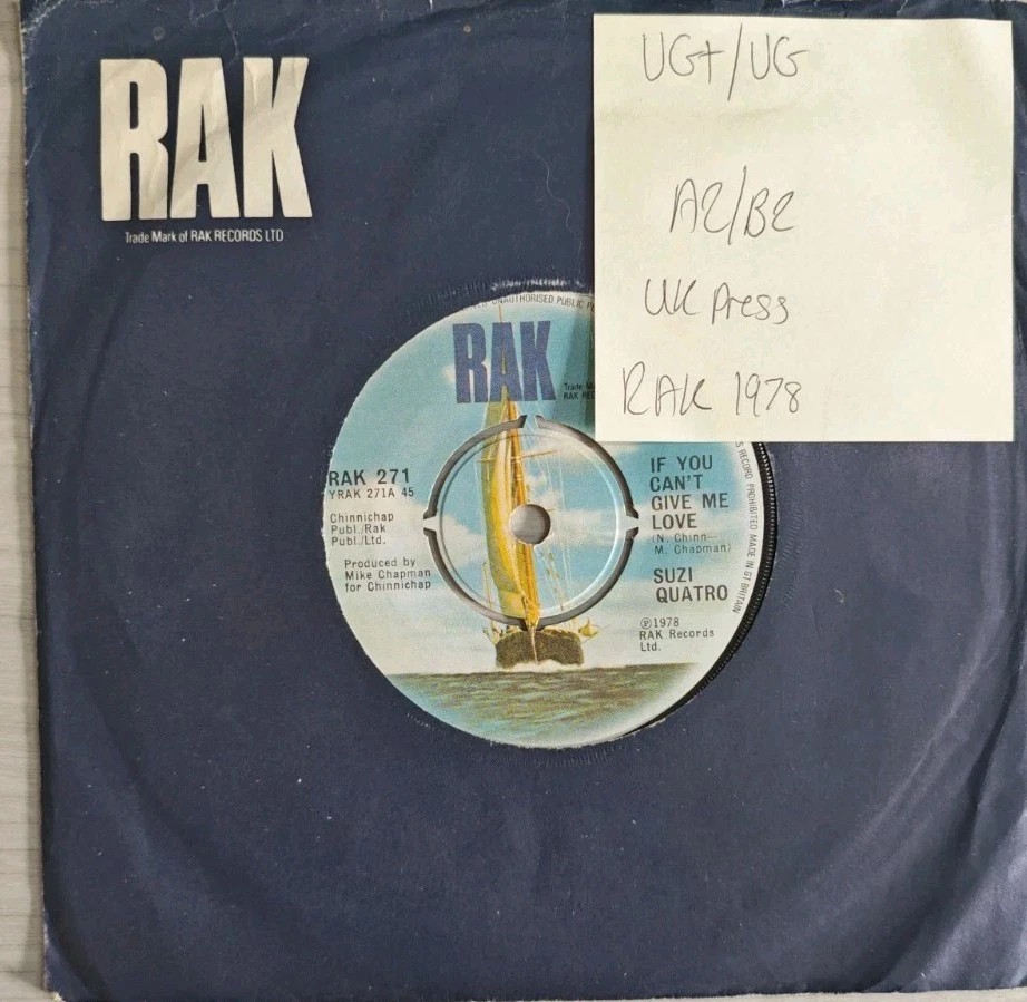 Suzi Quatro If You Can't Give Me Love Vinyl Record 7" VG+/VG RAK 271 1978 vinyl record sleeve Suzi Quatro If You Can't Give Me Love Vinyl Record 7" VG+/VG RAK 271 1978 vinyl record sleeve
