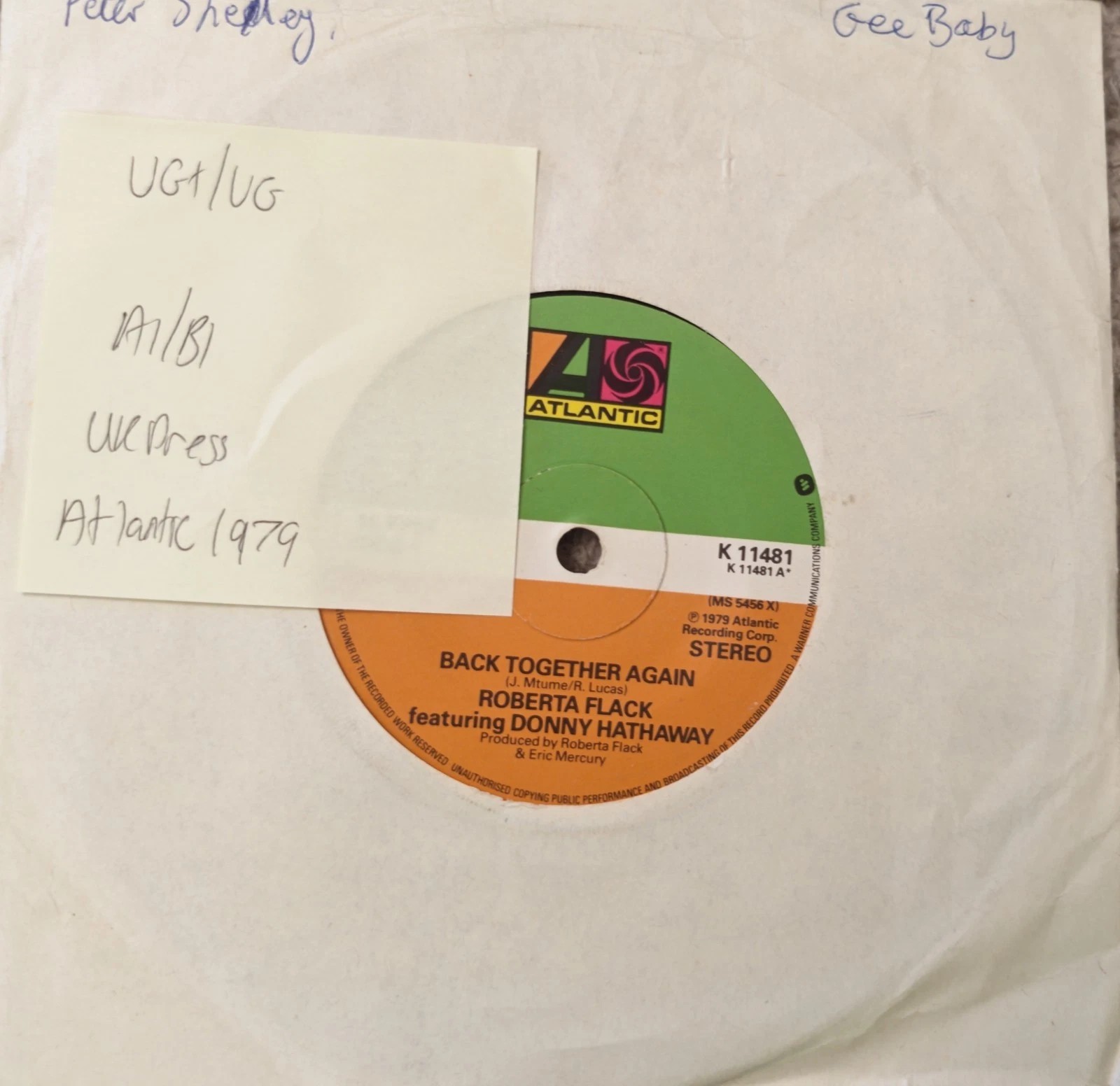 Roberta Flack Back Together Again Vinyl Record 7" VG+/VG K 11481 1979 sleeve Roberta Flack Back Together Again Vinyl Record 7" VG+/VG K 11481 1979 sleeve