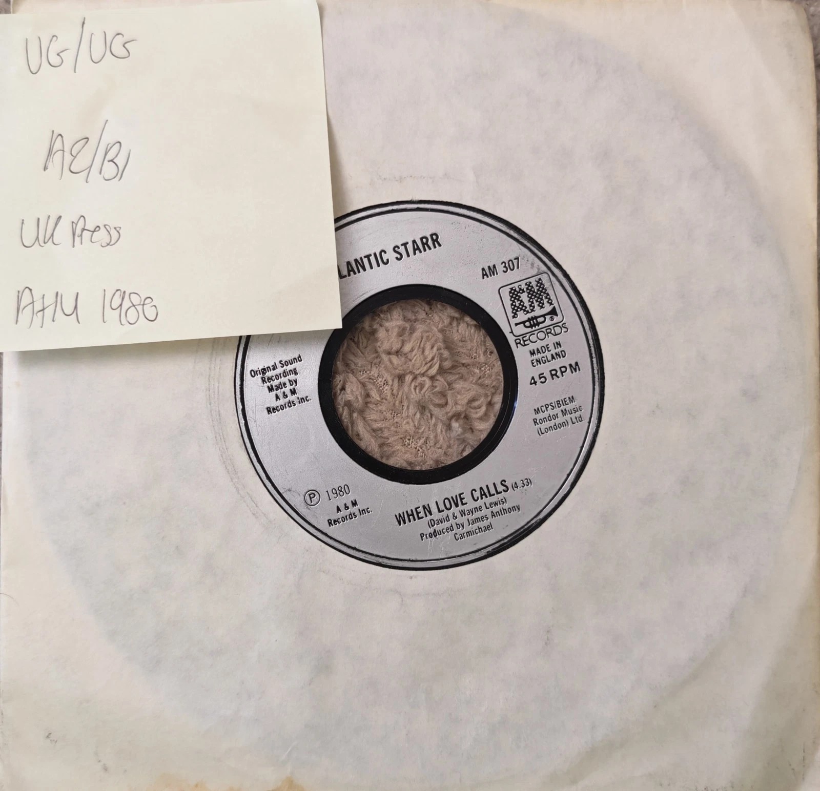 Atlantic Starr Secret Lovers Vinyl Record 7" VG/VG AM 307 1980 sleeve Atlantic Starr Secret Lovers Vinyl Record 7" VG/VG AM 307 1980 sleeve