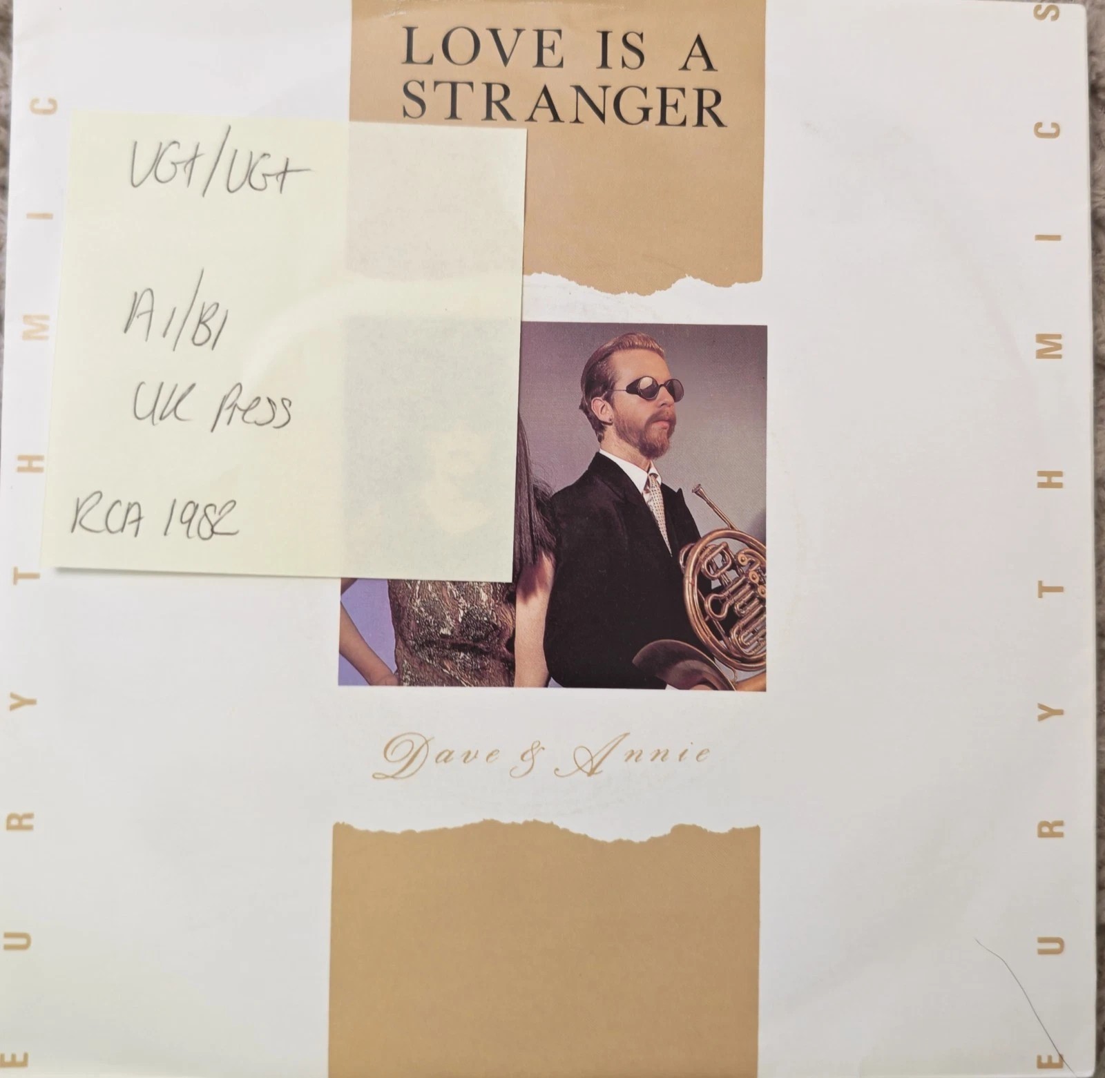 Eurythmics Love Is a Stranger Vinyl Record 7" VG+/VG+ DA 1 1982 sleeve Eurythmics Love Is a Stranger Vinyl Record 7" VG+/VG+ DA 1 1982 sleeve