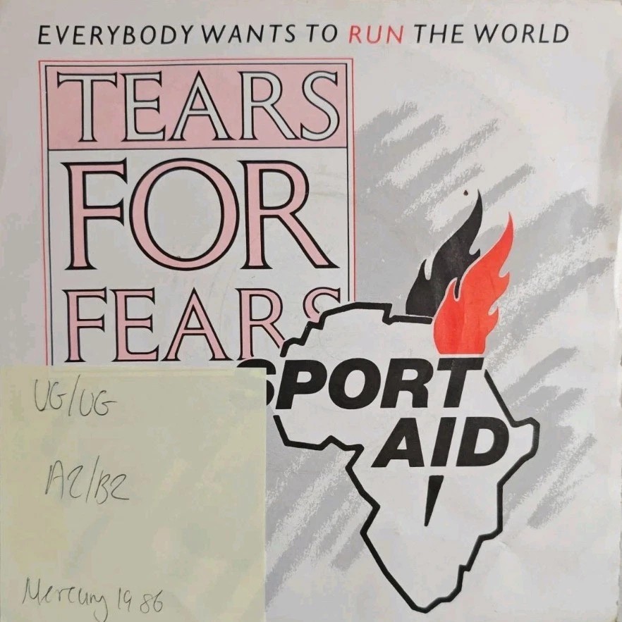 Tears For Fears Everybody Wants To Run The World Vinyl Record 7" RACE 1 1986 sleeve Tears For Fears Everybody Wants To Run The World Vinyl Record 7" RACE 1 1986 sleeve