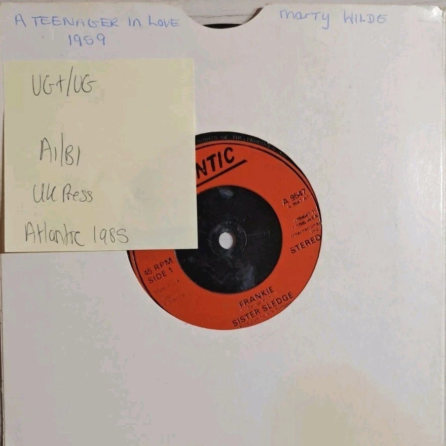 Sister Sledge Frankie Vinyl Record 7" VG+/VG A 9547 1985 sleeve Sister Sledge Frankie Vinyl Record 7" VG+/VG A 9547 1985 sleeve