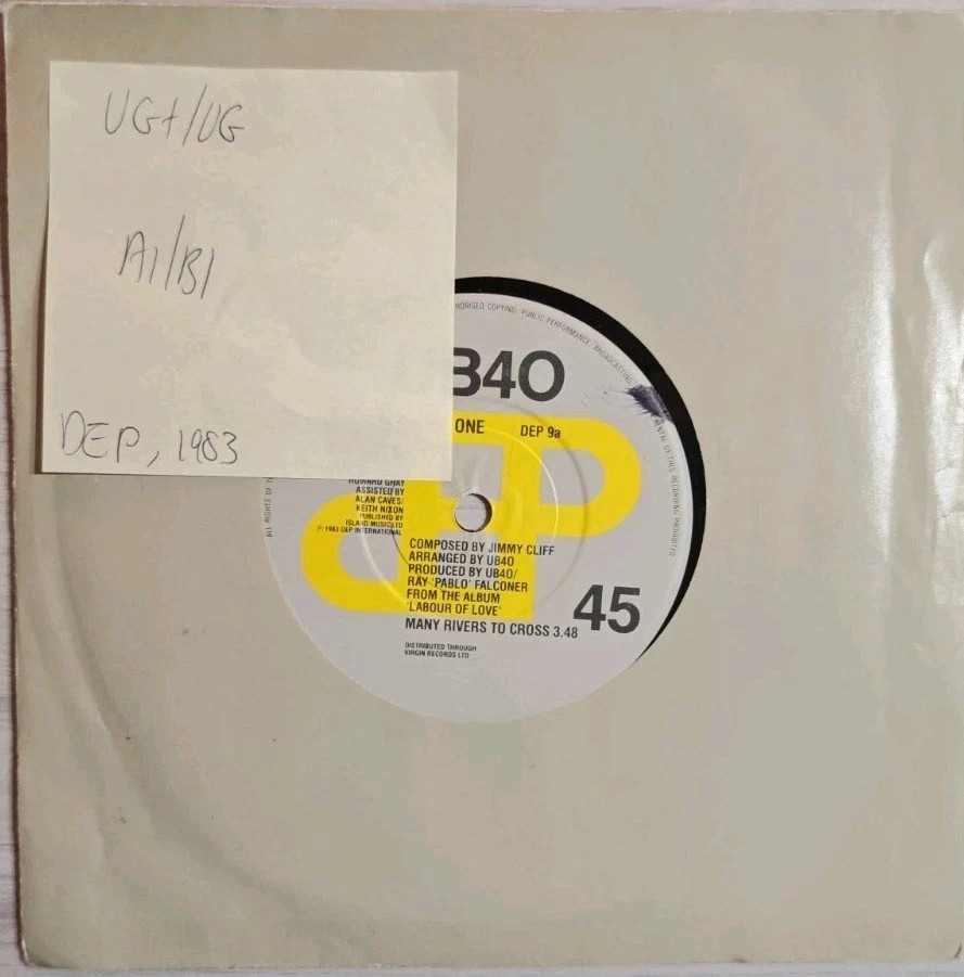 UB40 Many Rivers To Cross Vinyl Record 7" VG+/VG DEP9a 1983 sleeve UB40 Many Rivers To Cross Vinyl Record 7" VG+/VG DEP9a 1983 sleeve