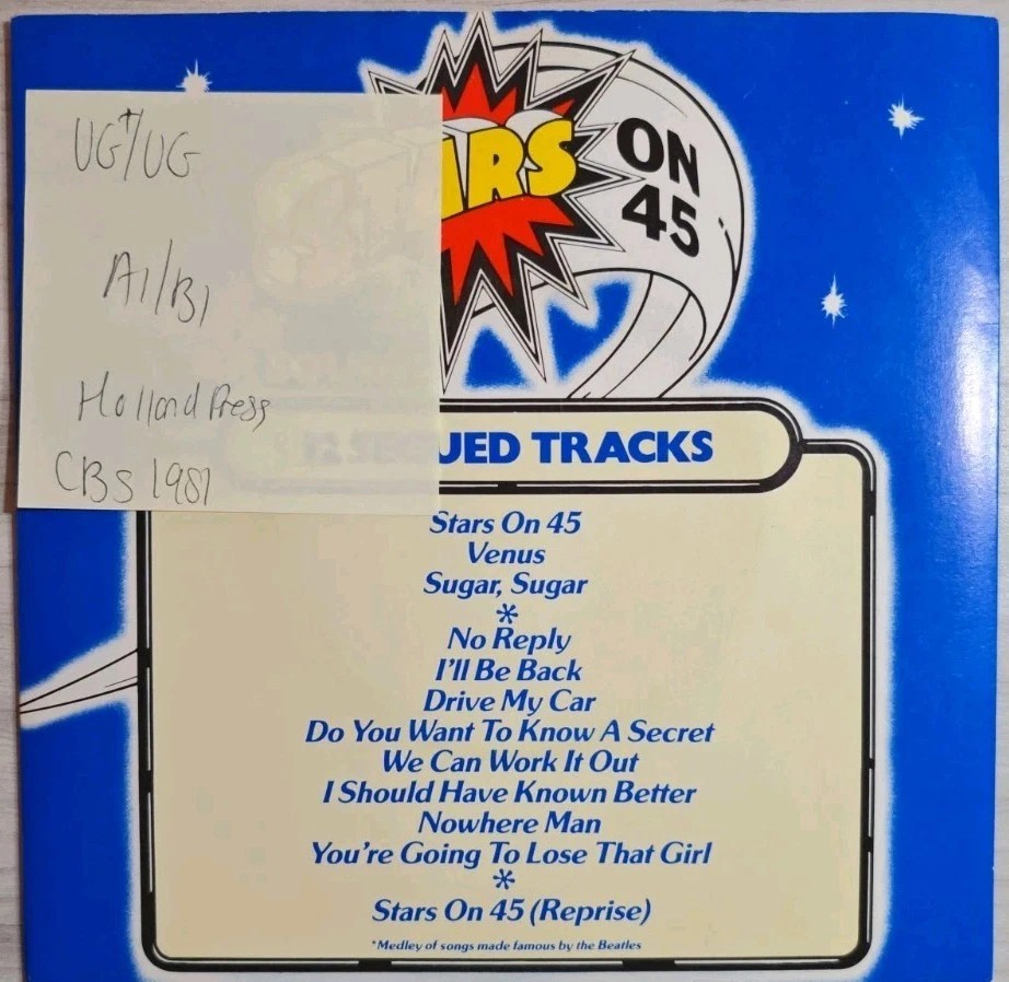 Star Sound Stars On 45 Vinyl Record 7" VG+/VG CBSA1102 1981 sleeve Star Sound Stars On 45 Vinyl Record 7" VG+/VG CBSA1102 1981 sleeve