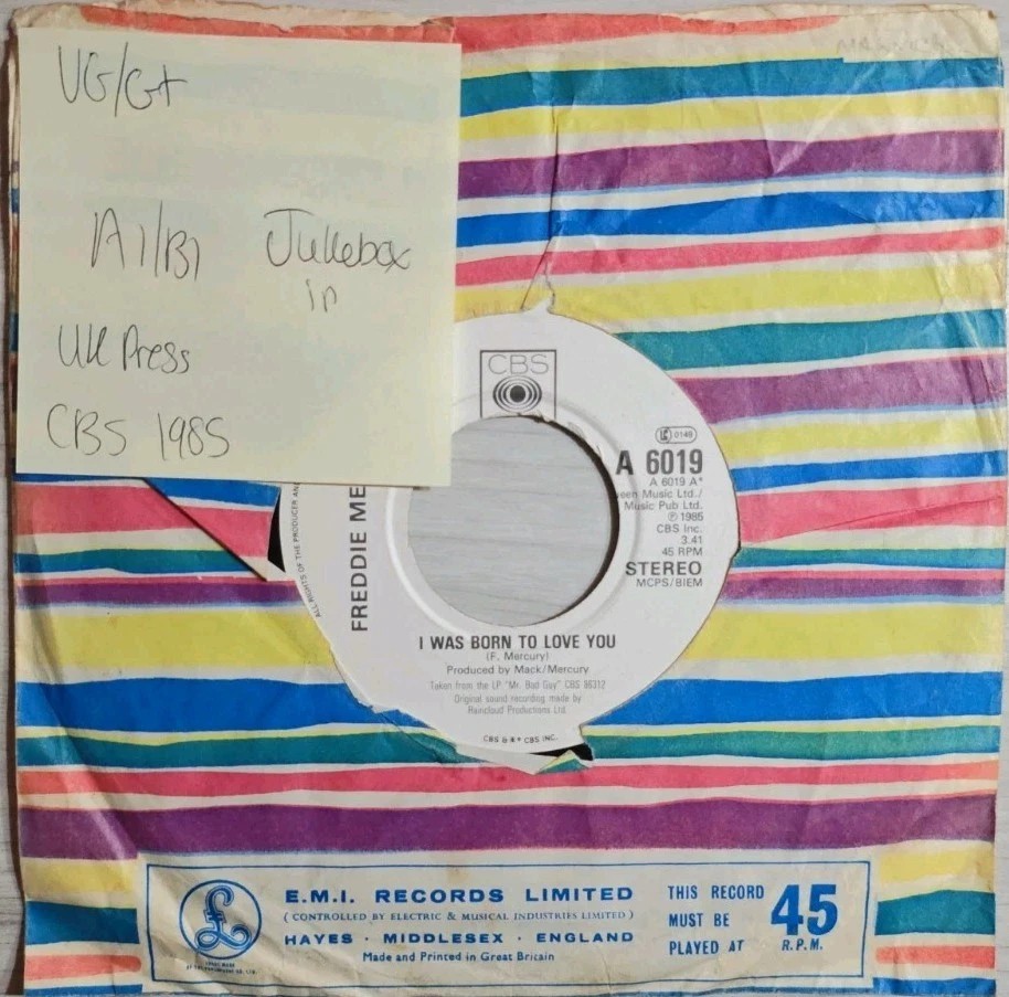 Freddie Mercury Stop All The Fighting Vinyl Record 7" VG/G+ CBS A6019 1985 sleeve Freddie Mercury Stop All The Fighting Vinyl Record 7" VG/G+ CBS A6019 1985 sleeve