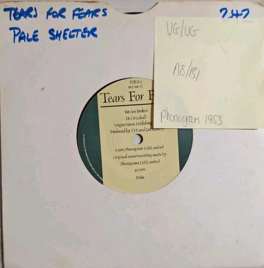 Tears For Fears Pale Shelter Vinyl Record 7" VG/VG IDEA 5 1983 sleeve Tears For Fears Pale Shelter Vinyl Record 7" VG/VG IDEA 5 1983 sleeve