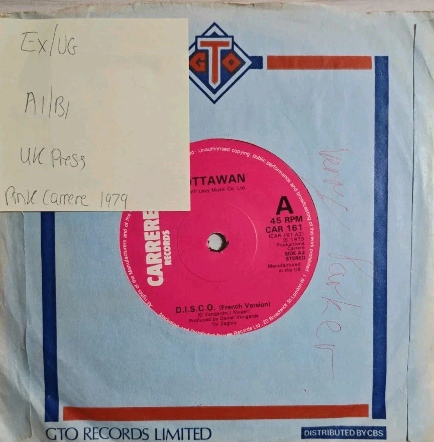 Ottawan D.I.S.C.O. Vinyl Record 7" EX/VG CAR 161 1979 sleeve Ottawan D.I.S.C.O. Vinyl Record 7" EX/VG CAR 161 1979 sleeve