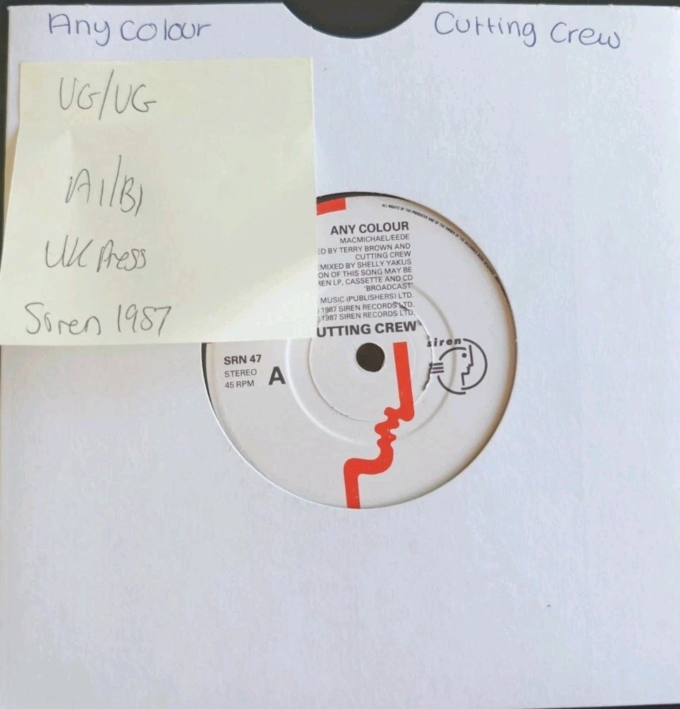 Cutting Crew Any Colour Vinyl Record 7" VG/VG SRN47 1987 sleeve Cutting Crew Any Colour Vinyl Record 7" VG/VG SRN47 1987 sleeve