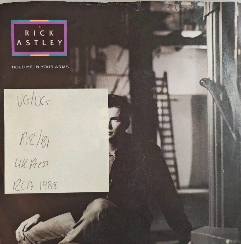 Rick Astley Hold Me In Your Arms Vinyl Record 7" VG/VG PB 42615 1988 sleeve Rick Astley Hold Me In Your Arms Vinyl Record 7" VG/VG PB 42615 1988 sleeve