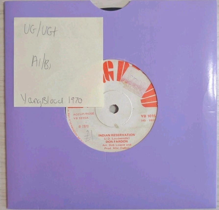 Don Fardon Indian Reservation Vinyl Record 7" VG/VG+ YB 1015 1970 sleeve Don Fardon Indian Reservation Vinyl Record 7" VG/VG+ YB 1015 1970 sleeve