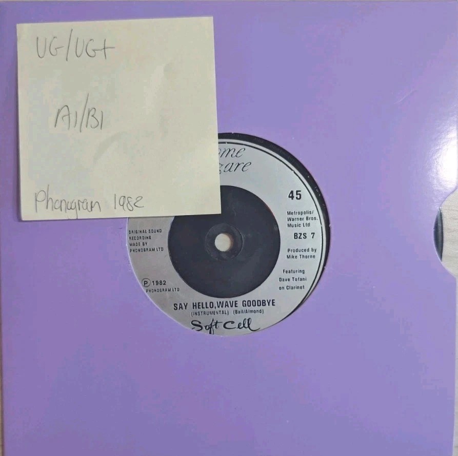 Soft Cell Say Hello, Wave Goodbye Vinyl Record 7" VG/VG+ BZS7 1982 sleeve Soft Cell Say Hello, Wave Goodbye Vinyl Record 7" VG/VG+ BZS7 1982 sleeve