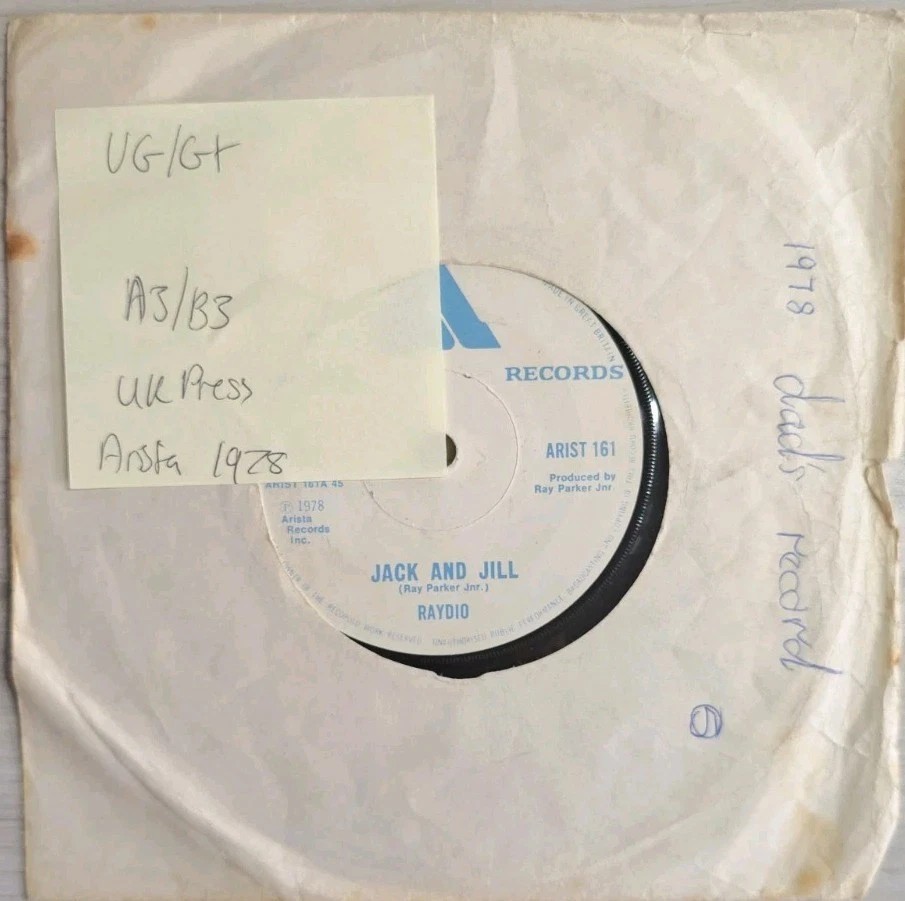 Raydio Jack and Jill Vinyl Record 7" VG/G+ ARIST 161 sleeve Raydio Jack and Jill Vinyl Record 7" VG/G+ ARIST 161 sleeve