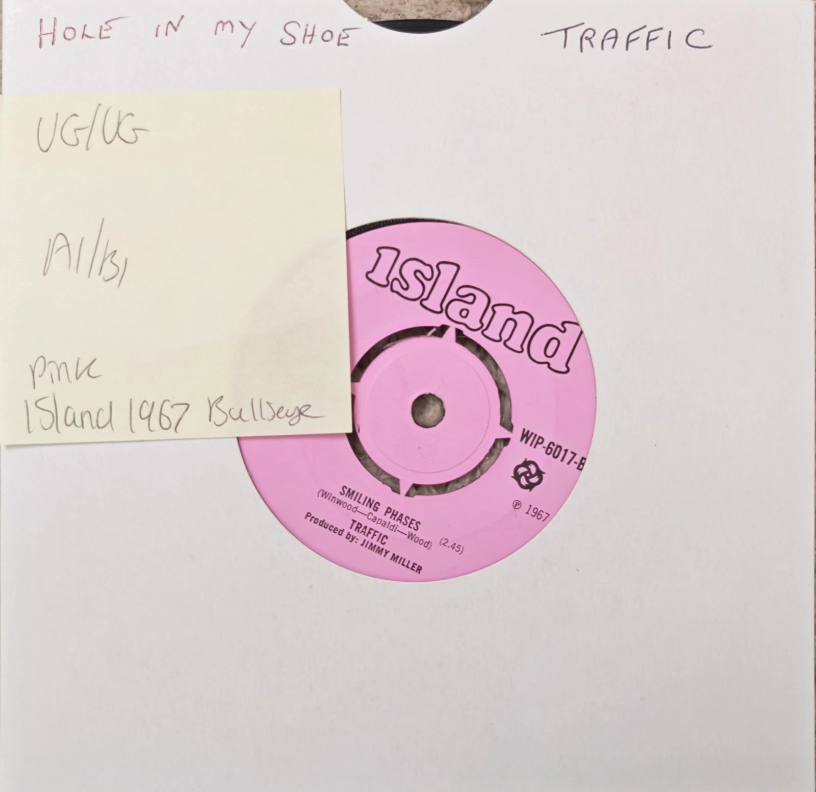 Traffic Hole In my Shoe Vinyl Record 7" VG/VG WIP6017 1967 sleeve Traffic Hole In my Shoe Vinyl Record 7" VG/VG WIP6017 1967 sleeve