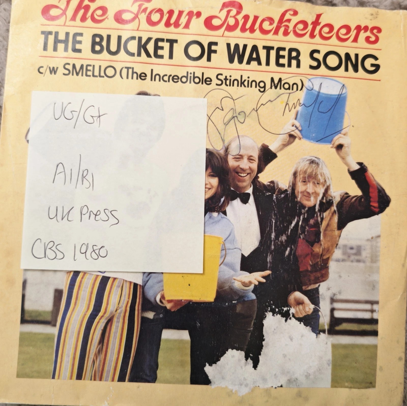 The Four Bucheteers The Bucket Of Water Song Vinyl Record 7" VG/G+ CBS8393 1980 sleeve The Four Bucheteers The Bucket Of Water Song Vinyl Record 7" VG/G+ CBS8393 1980 sleeve