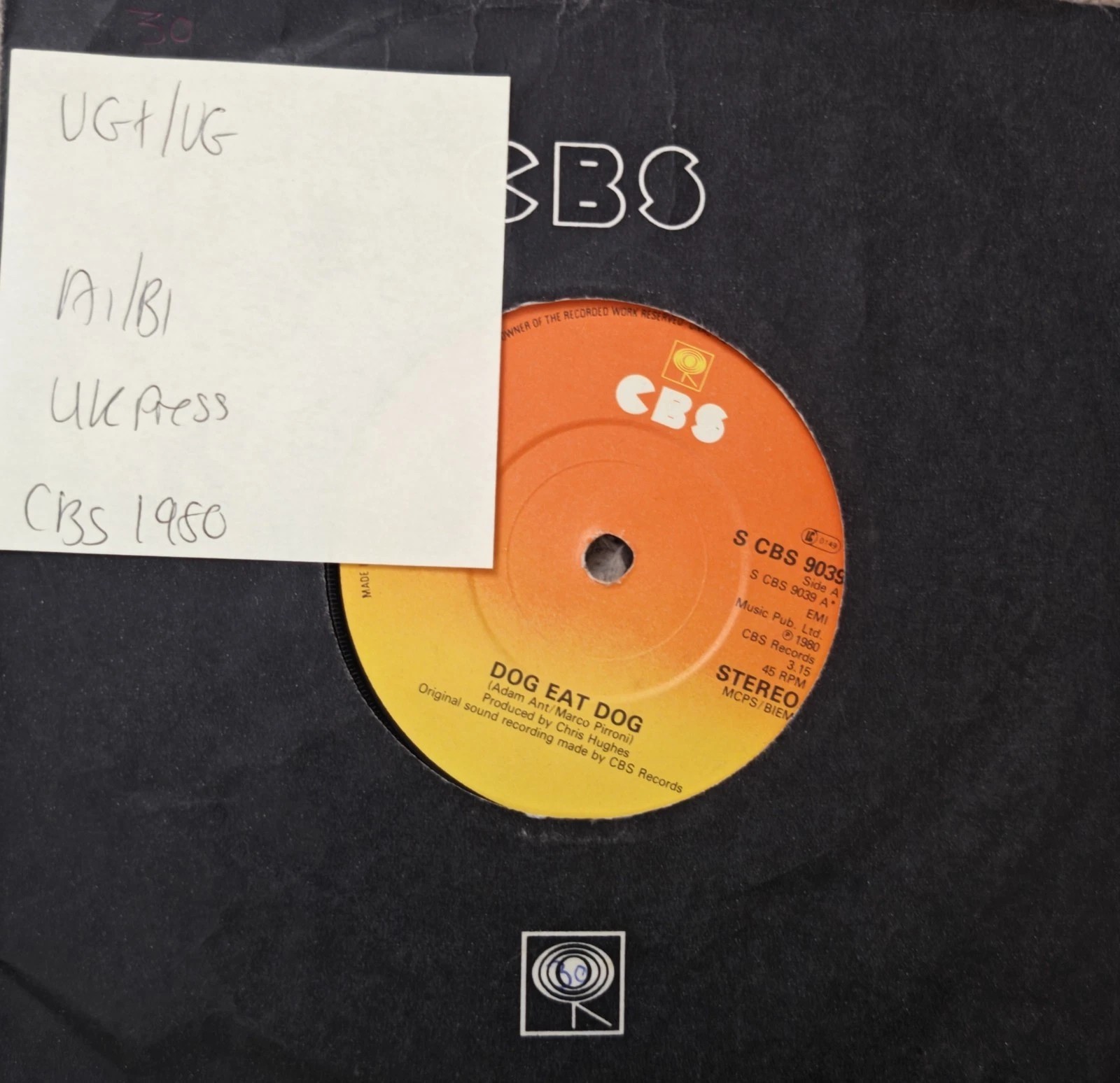 Adam & The Ants Dog Eat Dog / Physical Vinyl Record 7" VG+/VG CBS 9039 sleeve Adam & The Ants Dog Eat Dog / Physical Vinyl Record 7" VG+/VG CBS 9039 sleeve