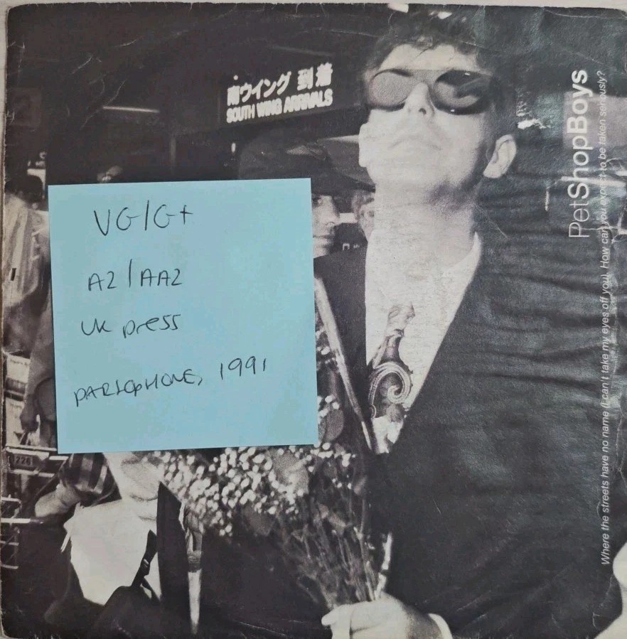 Pet Shop Boys Where The Streets Have No Name Vinyl Record 7" VG/G+ R6285 1991 sleeve Pet Shop Boys Where The Streets Have No Name Vinyl Record 7" VG/G+ R6285 1991 sleeve