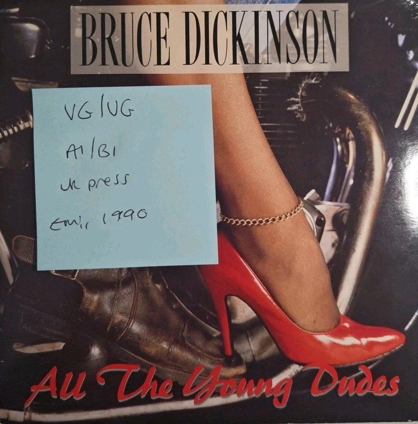 Bruce Dickinson All The Young Dudes Vinyl Record 7" VG/VG EM 142 1990 sleeve Bruce Dickinson All The Young Dudes Vinyl Record 7" VG/VG EM 142 1990 sleeve