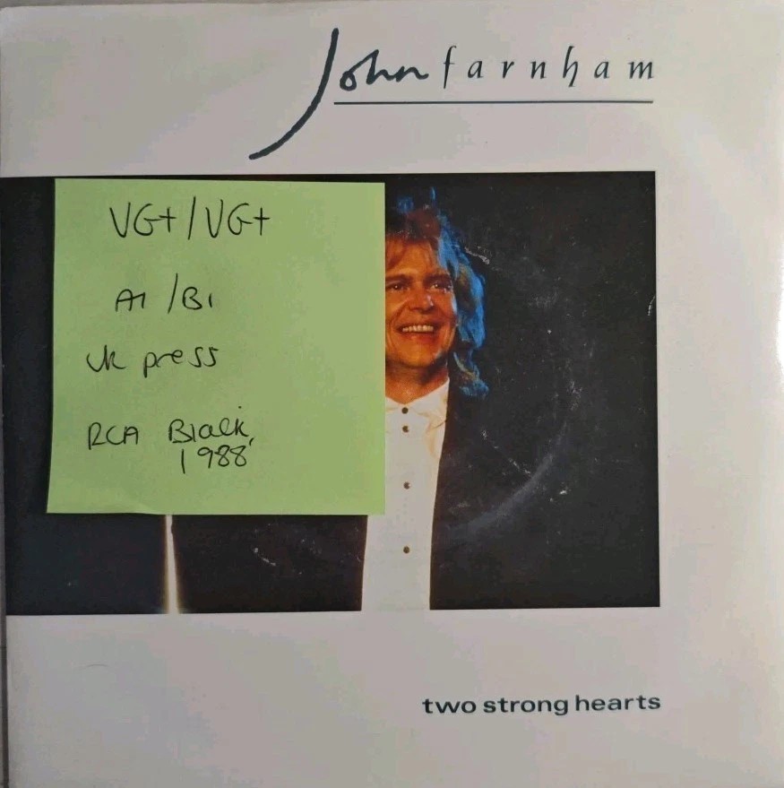 John Farnham Two Strong Hearts Vinyl Record 7" VG+/VG+ PB42303 1988 sleeve John Farnham Two Strong Hearts Vinyl Record 7" VG+/VG+ PB42303 1988 sleeve