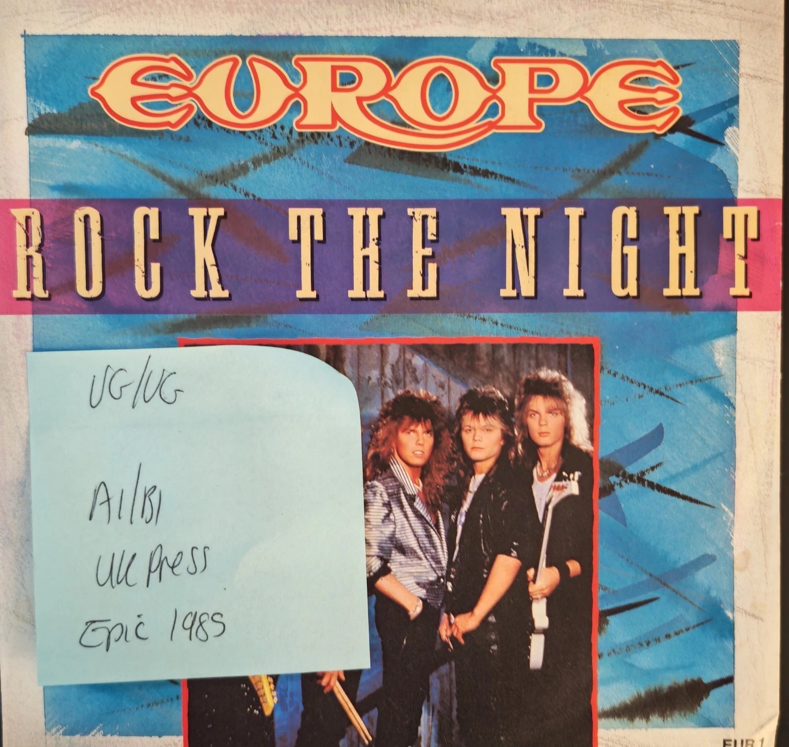 Europe Rock The Night Vinyl Record 7" VG/VG EUR1 1985 vinyl record sleeve Europe Rock The Night Vinyl Record 7" VG/VG EUR1 1985 vinyl record sleeve